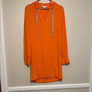 Diane Von Furstenberg Orange V-Neck Bishop Sleeve Dress